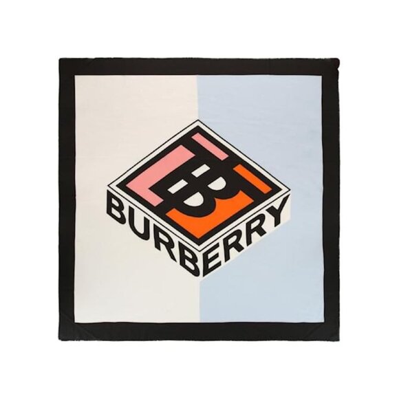 Burberry Color Block TB Graphic Square Cotton Scarf Pale Blue 8043441